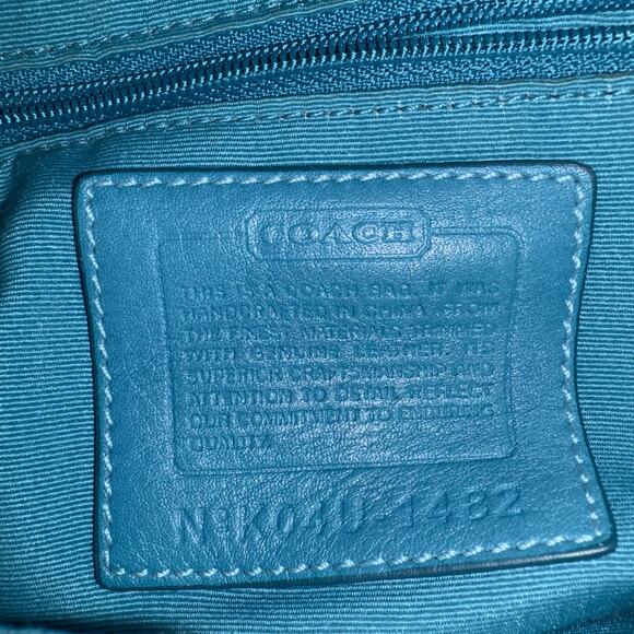 Coach Signature Brown Blue Leather Trim Shoulder Bag Buckle Flap 12”x7” - Picture 6 of 7